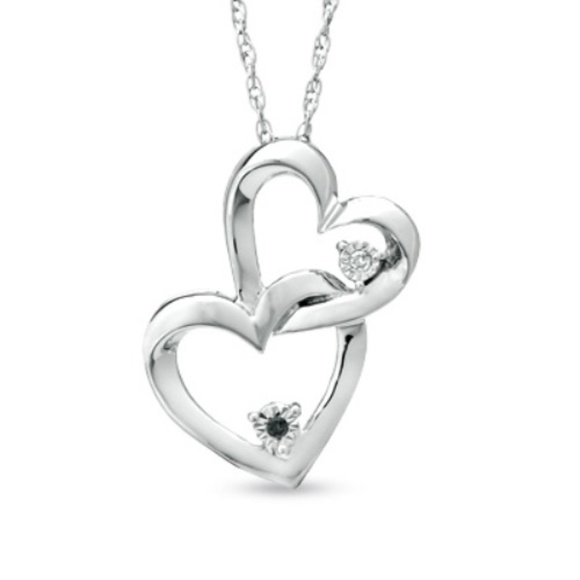 Zales Interlocking Black White Diamond Hearts - Picture 1 of 3